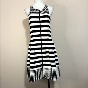 BCBGMAXAZRIA “Guilianna” Black & White Striped Sleeveless Fit-and-Flare Dress